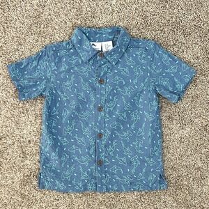 Tommy Bahama Shark Print Seersucker Button Down Shirt I 4T I Gray Short Sleeve